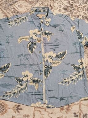 Paradise Blue Men's 2XL Big & Tall Blue Hawaiian Floral Short Sleeve Button-Up